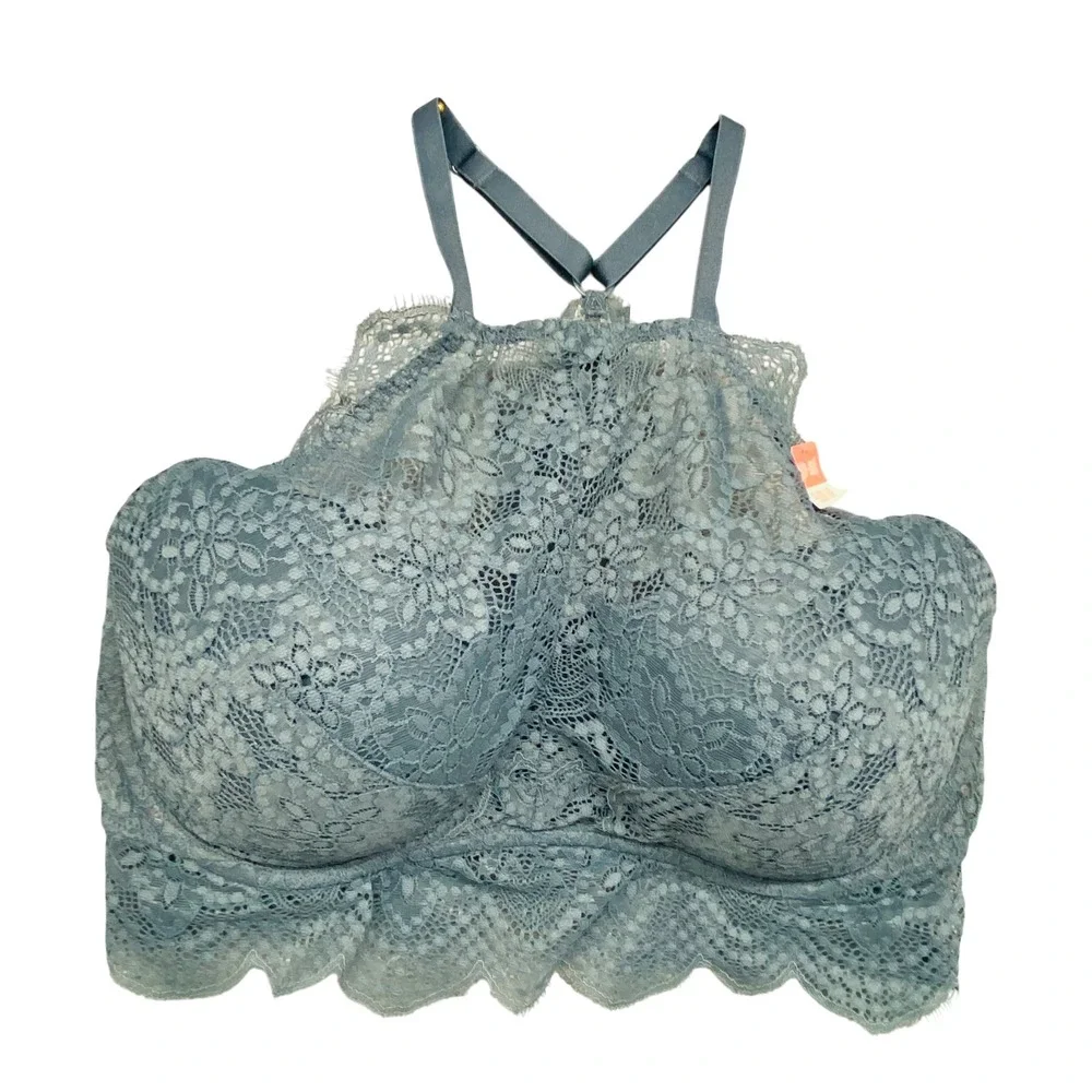 Victoria's Secret PINK High Neck Push Up Lace Bralette Gray‎ Size M (D-DD)